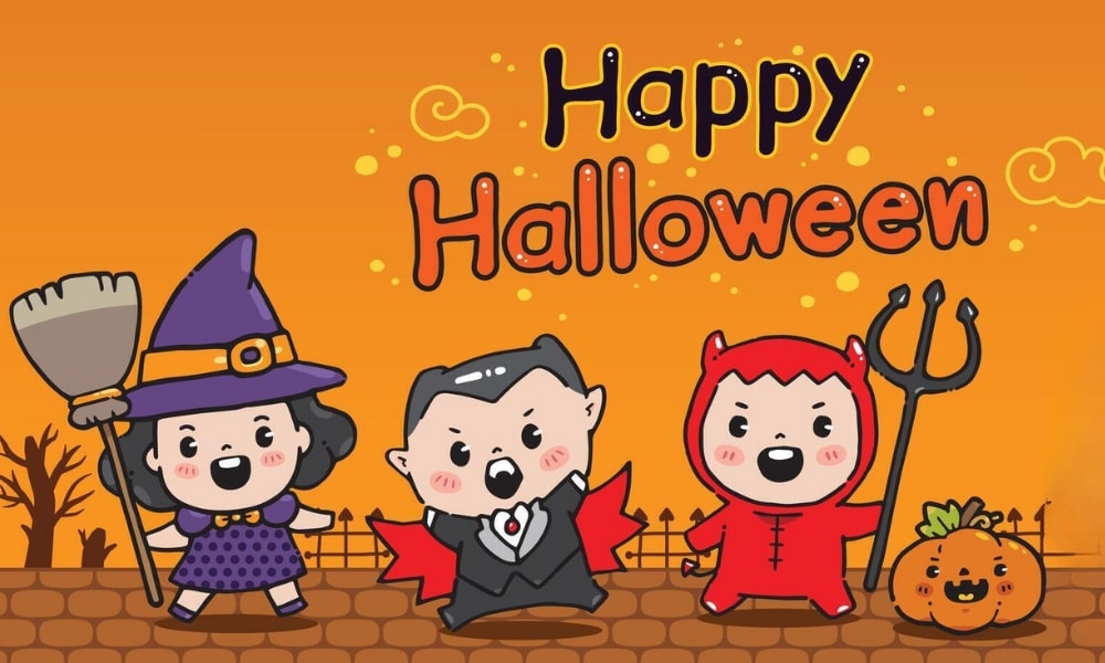 Nét vẽ tròn trịa thể hiện được khung cảnh Halloween dễ thương